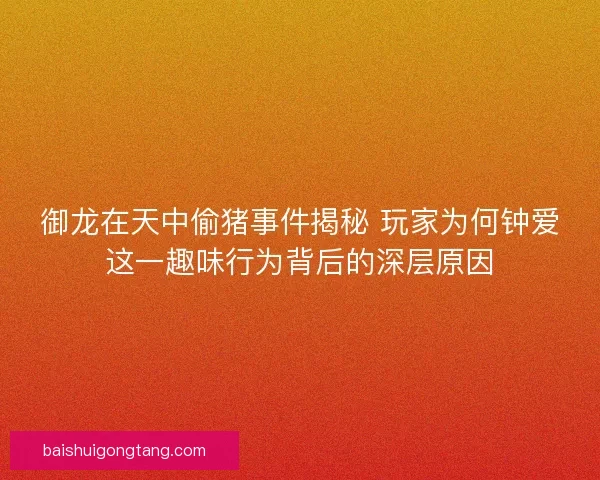 御龙在天中偷猪事件揭秘 玩家为何钟爱这一趣味行为背后的深层原因